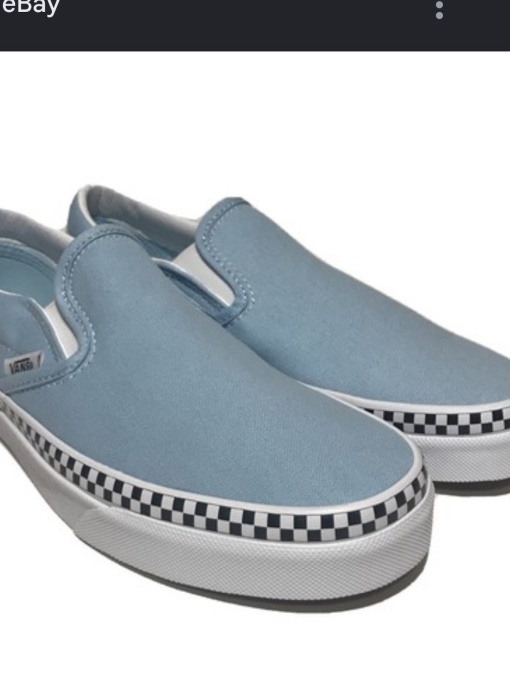 Vans Women's Slip-On Sneakers in Light Blue with Checkerboard Trim